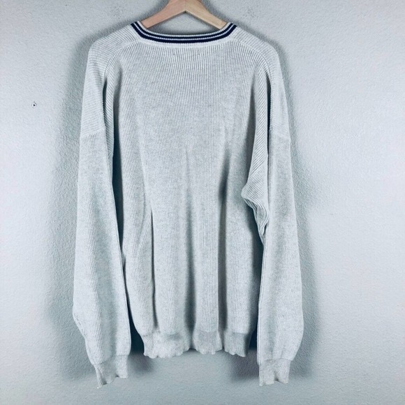 EDDIE Bauer Sweater Cream Knit Varsity Stripe V Pullover Casual Sz X Large Tall - Picture 12 of 13